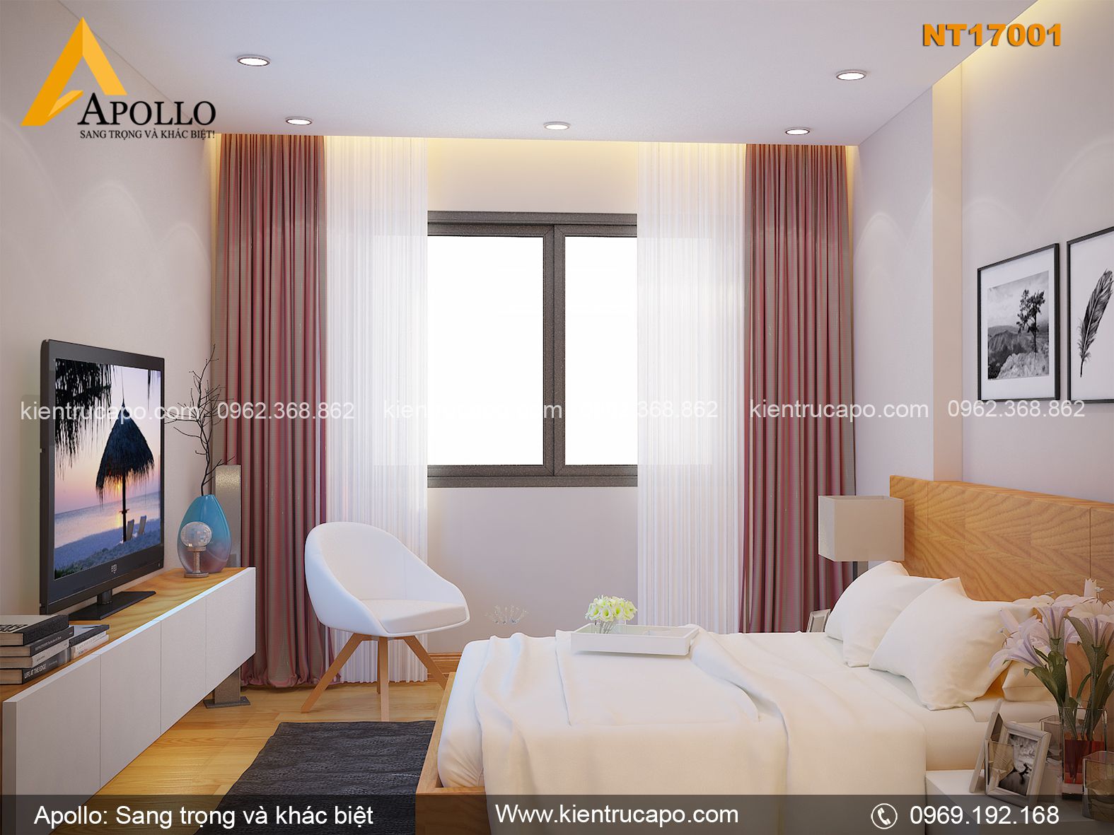 Thiết kế nội thất chung cư hiện đại trẻ trung (NT17001)